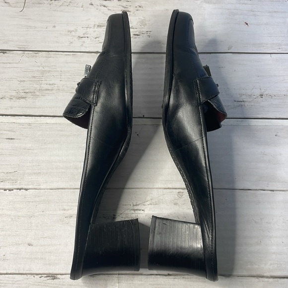 Etienne Aigner Black Reptile Embossed Leather Tassel Block Heel Mule - Picture 5 of 9